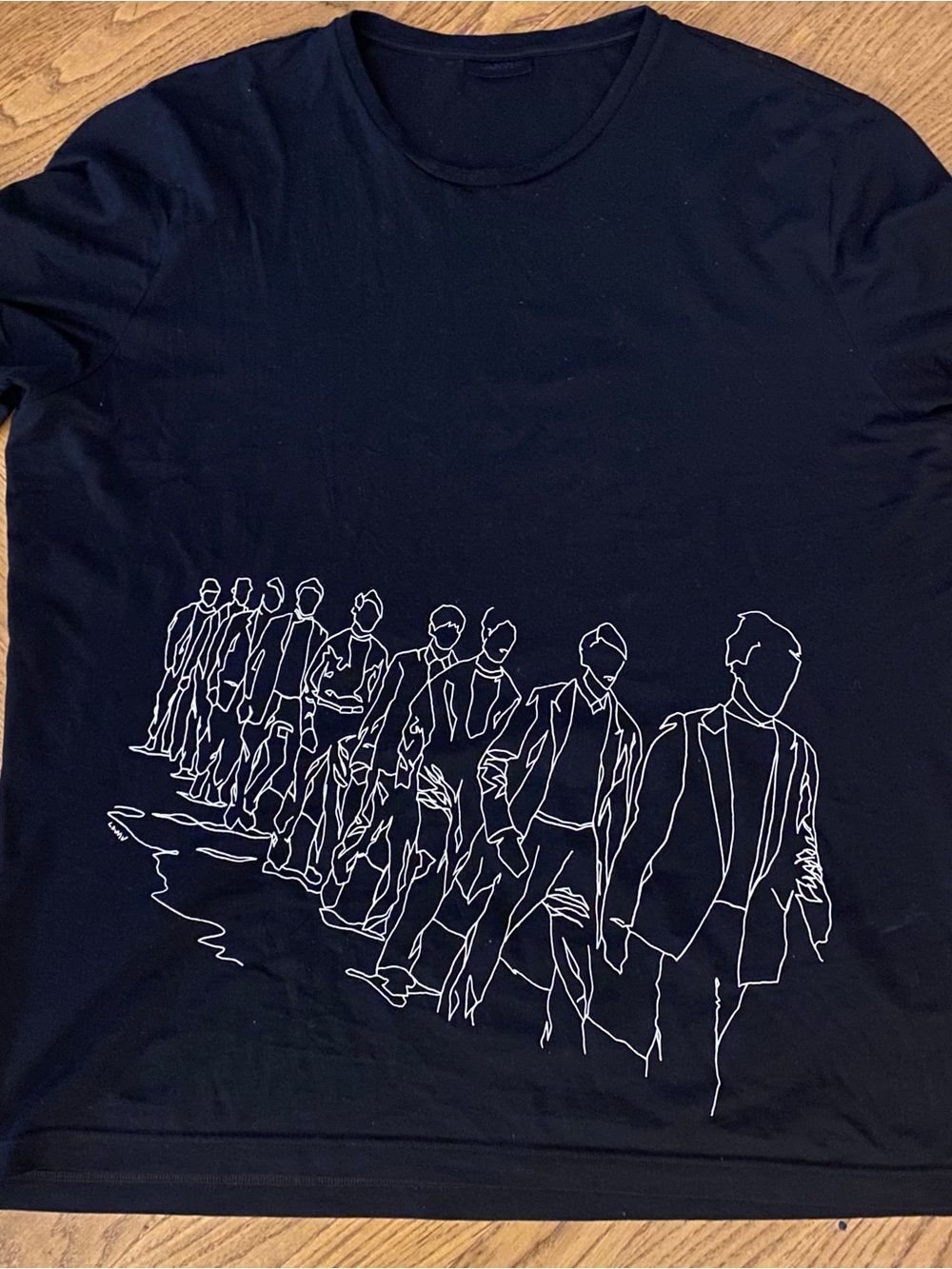 Lanvin Black Short-Sleeve Tee with White Line-Figure Graphic